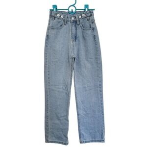 Shein High Waisted Mom Jeans Women's Blue Stone Wash Baggy Size XXS B28